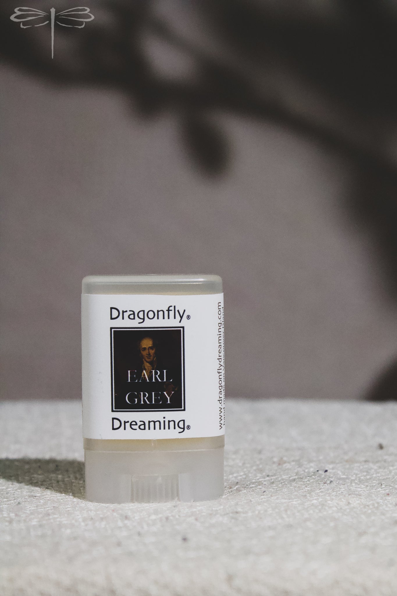 Pictured here, Earl Grey Bergamot Organic Lip Balm by Dragonfly Dreaming Organics