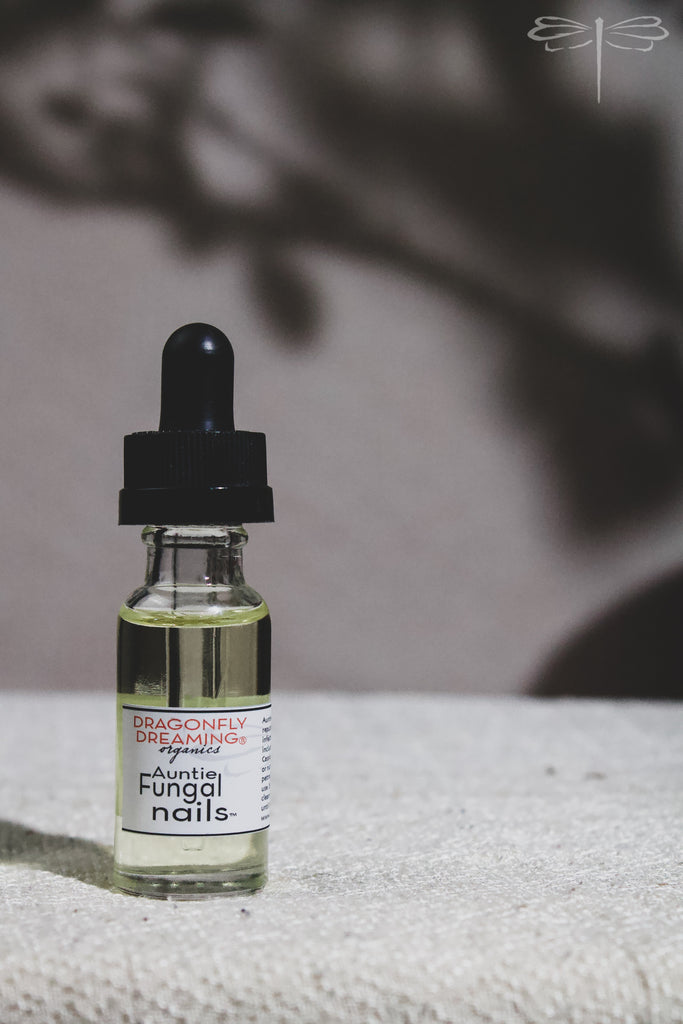 Pictured here, Auntie Fungal Nail Oil by Dragonfly Dreaming Organics