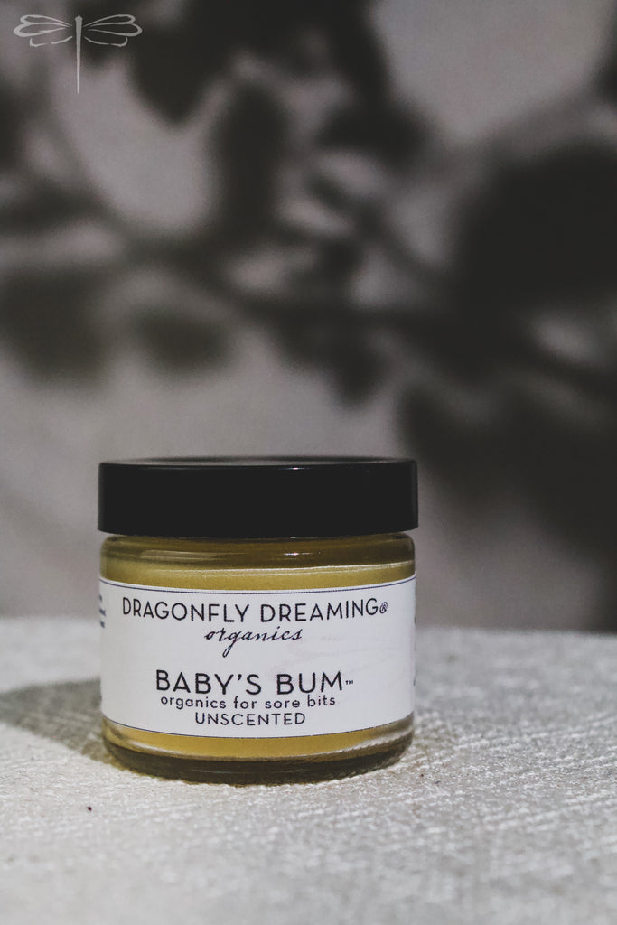 Pictured here, Baby's Bum Scent=Free Calendula Salve by Dragonfly Dreaming Organics