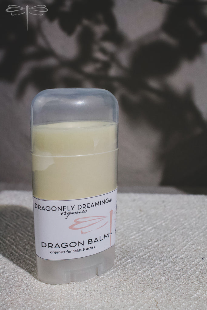 Pictured here, Dragon Balm Warming Rub by Dragonfly Dreaming Organics