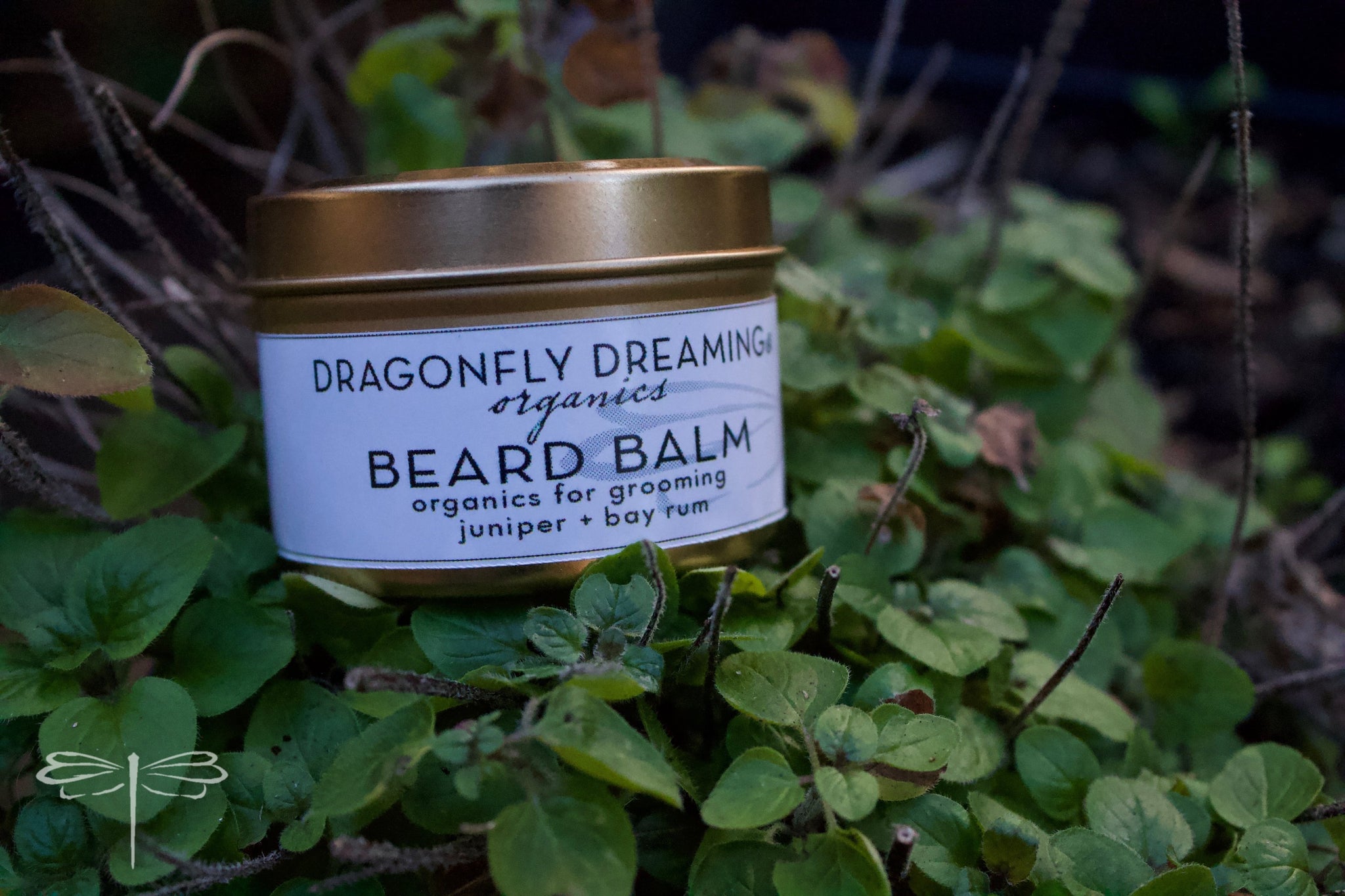 Dragonfly Dreaming® Juniper + Bay Rum Scented Beard Balm to calm and balm irritated skin